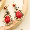 Boucles d'oreilles enr￴les de turquoises rouges vintage pour les femmes boucles d'oreilles de couleurs de couleur or