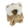 Cloches Hat and scarf integrated female winter Korean cute bear ears plush hat plush thickened riding ear protection cap tide