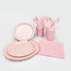 Wegwerp servies 86 stks roze blauw paars tafelwerk set papieren cup borden voor bruiloft geslacht onthullen verjaardagsfeestje decoraties 221128