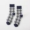 Men's Socks Grid Checkerboard Pattern Men Boy Casual Cotton Soft Breathable Sock Long Fashion Street Stockings