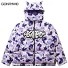 Men's Down Parkas Hip Hop Removable Hood Jacket Streetwear Camouflage Devil Horn Thicken Warm Bubble Padded Coats Harajuku Puffer Jackets 221124