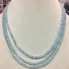 3 rad 2x4 mm Ny äkta Top Facial Aquamarine Bead-halsband 17-19 "