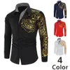 Men's Luxury Gold Long Sleeve Shirt Business Dress Black Prom Social Print Shirt