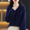 Women's Sweaters RONGYI 100 Wool Women's VNeck Loose Pullover Sweater Thickened Warm AutumnWinter Solid Color Casual Top 221128