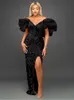 Robes de soirée Sexy Femmes Même Robe Sequin Hors Épaule Fluffy Manches Haute Fente Robes De Velours Grande Taille Maxi Longue Soirée Formelle Robe De Bal 221128