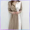 Abiti casual Abito lungo Vintage coreano Chic Slim risvolto Hit Color Bottone singolo Abiti eleganti per le donne Abiti manica corta Femme 221126