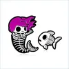 Pins Brooches Mermaid Pins Skeleton Fishbone Brooch Purple Hair Fish Bone Kids Enamel Badge 1476 D3 Drop Delivery Jewelry Dhgarden Dhkem