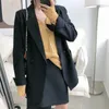 Damespakken 2022 Leer Turn Down Collar Women Blazer Dubbele rijen Loose Casual Woman Pak Veste Femme met dubbele rijen