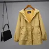 Casacos de trincheira feminina 2022 Spring Coat Women Women coreano com capuz Windbreaker Autumn Zipper Cardigan Beige Black Outerwear Roupas femininas