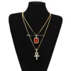 Anhänger Halsketten Hip Hop Schmuck Ägyptische Große Ankh Schlüssel Anhänger Halsketten Sets Mini Quadrat Rubin Saphir Mit Kreuz Charme Kubanischen li Dh4Of