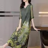 Casual Dresses Printed Dress Female Summer Satin Retro Stitching Half Sleeve Loose Midlength Dress Fashion Elegant Aline Dress 221126