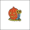 Pins Brooches Halloween Enamel Pins Cartoon Cute Pumpkin Snail Shape Metal Badges Clothes Decoration Designer Brooches And Dhgarden Dh40P