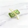 Pins broszki zabawny dolar z skrzydłami broszka kreatywna kreskówka latająca dolary emalia szpilka dla chłopców złota metalowe odznaki biżuterii s dhqzt