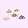 Pins Brooches Cartoon Cute Butterfly Brooches Set 5Pcs Gold Plated Enamel Paint Badges For Girls Alloy Lapel Pin Denim Shirt Fashio Dhhib