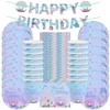 Vaisselle jetable 53pcs sirène fête d'anniversaire vaisselle ensemble serviettes assiettes tasses sous la mer bébé douche fille fournitures 221128