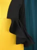 Robes de soirée automne femmes à manches longues élégant col en V Peplum jaune noir bloc haute extensible robe mi-longue tenues de Cocktail 4XL 221128