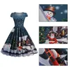 Decorazioni natalizie Moda Donna Chirtsmas Mezza manica Swing Dress For Ladies Retro Grande Babbo Natale Fiocco di neve Albero di Natale stampato