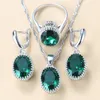 Necklace Earrings Set Wholesale Price 8-Colors Silver Color Women Bridal Green Stone CZ Dangle/Earrings/Necklace And Ring Sets