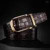 Bälten RSFOCUS Fashion Crocodile Mönster Pin Buckle Belt för män Luxury Mens Cowskin äkta läderformell klänning Rem Male R501