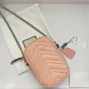 Nya Marmont Mini -kedjor Cross Body Bag Läderhjärta präglad metallbokstav mobiltelefon Pocket Handväska designer handväska plånbok 598597221J