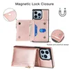 Schokbestendige telefoonhoesjes voor iPhone 13 12 11 Pro Max X XS XR 7 8 Plus Pure Color Pu Leather Dual Buckle Standstand Beschermingskas met rits muntenbeurs en kaartsleuven