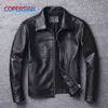 Men's Leather Faux Top Layer Cowhide Motorcycle Suit Large Size addition Cotton Jacket Lapel Casual Coat 221124