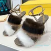 High Heeled Sandals Dress Shoes Women Sandal Luxury 85 First Mink Fur Clear Transparent Heels Open Toes Snakeskin Leather Wedge Large Size