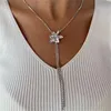 Elegant Fashion Rhinestone Long Frtassel Necklace Ladies Party Dinner Super FlFlower Crystal Cbone Chain Claw Chain Jewelry Gift