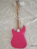 Guitare électrique personnalisée, couleur rose unie, pick-up à un pont, 2 poteaux, queue en forme de bateau, couvercle de Jack, Pickguard spécial