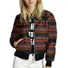 Damenjacken, Damenjacke, Oberteile, lange Ärmel, geometrischer Druck, Baseball-Reißverschluss, Mäntel, schlankes Damen-Mädchen-Kurzbomber-Streetwear-Top