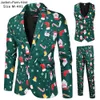 M￤ns kostymer blazrar jultomten tryckning jul 3 stycken blazer v￤st byxor mode en br￶st smala mens randig kostym set terno masculino m-4xl 221124