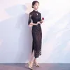 Casual Kleider Schwarz Frauen Sommer Langes Kleid Spitze Cheongsam Mode Dame Elegante Dünne Qipao Sexy Spitze Party Kleider Vestido Kleidung S von 3XL 221126