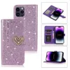 Wallet telefoonhoesjes voor iPhone 14 13 12 11 Pro Max X XS XR 7 8 plus glinsterende glitter PU lederen flip -standaardafdekking met kaartslots