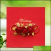 Greeting Cards Marry Invitation Card Simation Rose Greeting Cards Personality Creative Wedding Decoration Supplies Red S Pearl Paper Dh2Je