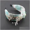 Headbands Fashion Color Flower Fabric Silky Crystal Inlaid Rhinestone Flowers Tassel Headbands Ladies Travel Hair Accessories Drop D Dhcb3