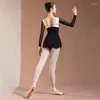 Meia-calça feminina para balé com decote em V malha de ginástica collant dança lírica bailarina body para ioga JL3783