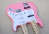 Pink 4 and 6 strings double neck electric guitar with maple fretboard white pickguard chrome hardware