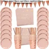 Disposable Dinnerware Birthday Decorations rose Gold Tableware Set Paper Straws Cups Plates Banner Wedding party decor kids adult 221128
