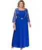 Blu Plus Size Pizzo con perline Abiti per la madre della sposa Collo quadrato Maniche lunghe Abito da ospite per un matrimonio Una linea Abiti da sera in chiffon 2023 GB1128