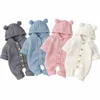 Strampler Herbst Baby Mädchen Gestrickt Mit Kapuze Kleidung Baumwolle Frühling Säugling Kinder 3D Ohr Strampler Langarm Bodys Sunsuits Outfits 024M 221125