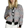 Damenjacken, Damenjacke, Oberteile, lange Ärmel, geometrischer Druck, Baseball-Reißverschluss, Mäntel, schlankes Damen-Mädchen-Kurzbomber-Streetwear-Top