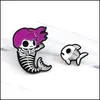 Pins Brooches Mermaid Pins Skeleton Fishbone Brooch Purple Hair Fish Bone Kids Enamel Badge 1476 D3 Drop Delivery Jewelry Dhgarden Dhkem