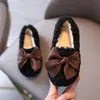 Sneakers Girls Winter Shoes Cottonpadded Warm Cotton Fur Fluffy Children Flats Kids Loafers Slipon Princess Sweet Antislippery Bowtie 221125