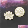 Pinos broches esmalte broche pin lotus onda de flor redonda distintivo mar lene lun lun planta broches pinos chapas j￳ias de j￳ias dhgarden dhv57