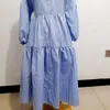 الفساتين غير الرسمية والمتعددة الاستخدامات الطويلة ذات اللون الأزرق الأزرق المخطط قريبة من الجلد والتنفس