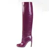 Buty Spring Autumn Ladies Stiletos Heels Damskie buty Purple Blue Brown Bugundy Knee High Large Size 220906