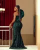 2023 Arabiska aso ebi Dark Green Prom Dresses Sequined Style Plus Size Lace Up Back Evening Clows Side Split Mermaid African Party Dress GB1128W1