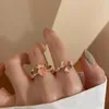 Anillos de boda rosa dulce lindo romántico doble flor amor corazón circón anillo de apertura para mujer moda única fiesta joyería regalo