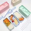 Flatware Sets Factory Wholesale Microwave Lunch Wheat Straw Dinnerware For Children Kids School Office Portable Bento Box