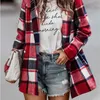 Automne et hiver Designer Womens Plaid Woolen Jacket Loose Print Long Sleeve Pocket Coat Cardigan Top